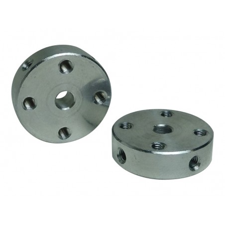 Aluminum Hub with Bore for 4mm shaft - 22mm out diameter - 16mm hole distance - M3 screw hole - NO SCREW ( MOZZO M3 D4 )