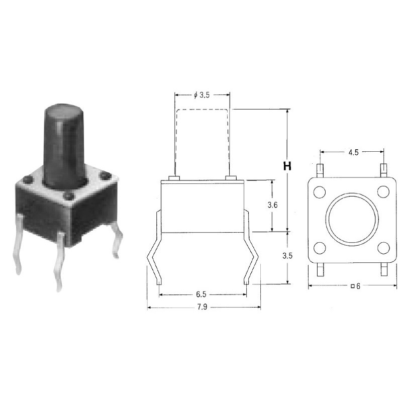 (10 pcs) Tactile Switch Vertical 4,5x6,5 h9,5mm 180gf