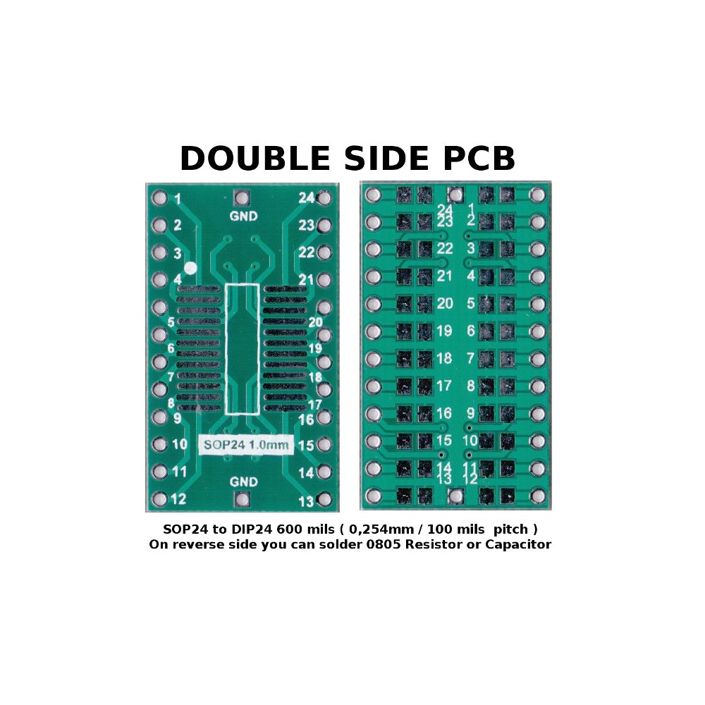 5 pcs - PCB SOP24 to DIP24 ( 600 mil, 2.54mm Pitch ) ADAPTER