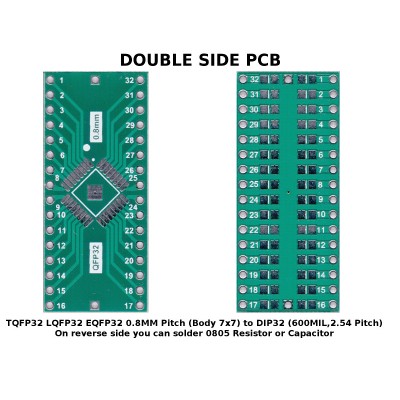 5 pcs - PCB TQFP32 LQFP32 EQFP32 0.8 mm Pitch ( Body 7x7 ) to DIP32 ( 600 mil, 2.54mm Pitch ) ADAPTER