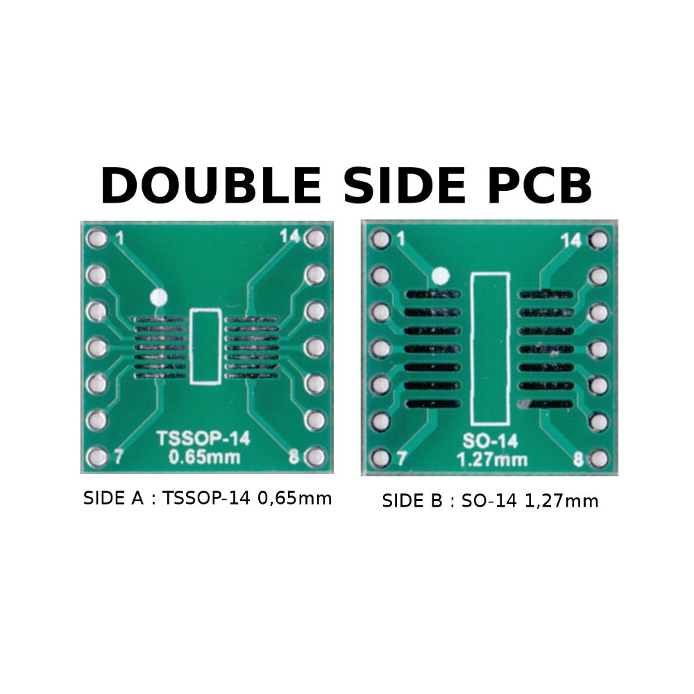 5 pcs - PCB TSSOP14 0,65mm and SO-14 1,27mm to DIL ADAPTER