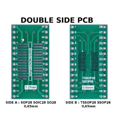 5 pcs - PCB TSSOP28 SSOP28 0,65mm and SOP28 SOIC28 SO28 1,27mm to DIL ADAPTER