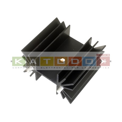 Black anodized aluminum Heatsink T39/38 TO220 - 35,7x39,5x22,4 mm ( HxLxP) - Pin distance 25,05 +/- 0,05 mm