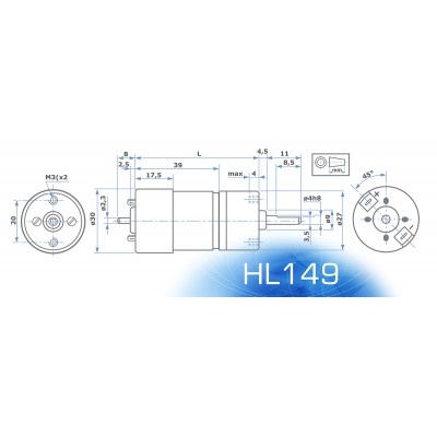 Gearmotor HL149.12.21 12 Vdc 7,5Ncm 115 rpm @ Max torque