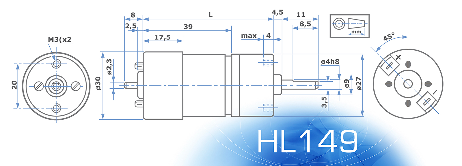 HL149 - Technical Drawing - No Encoder