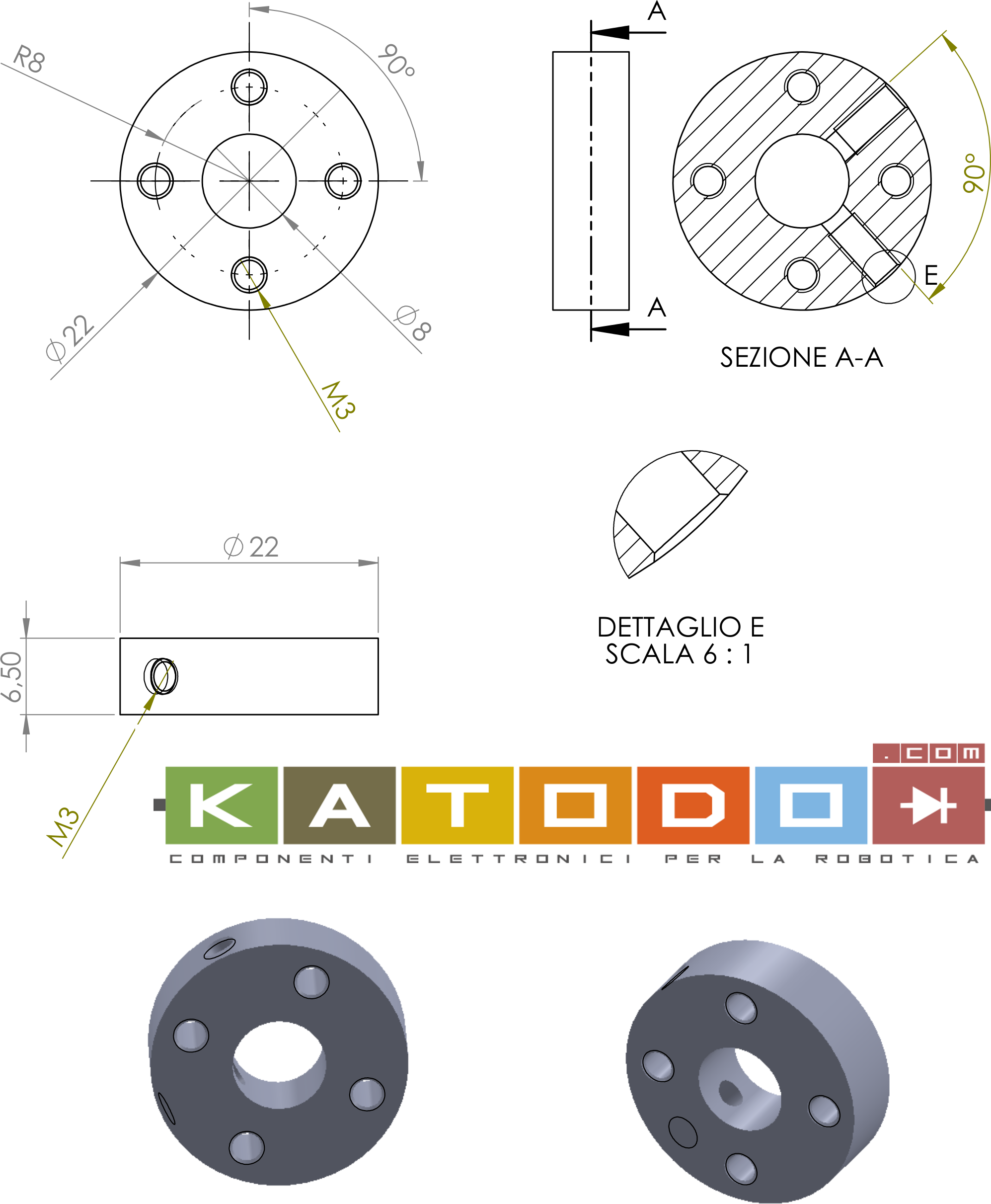 Aluminum Hub with Bore for 8mm shaft with screw ( MOZZO UNIVERSALE )